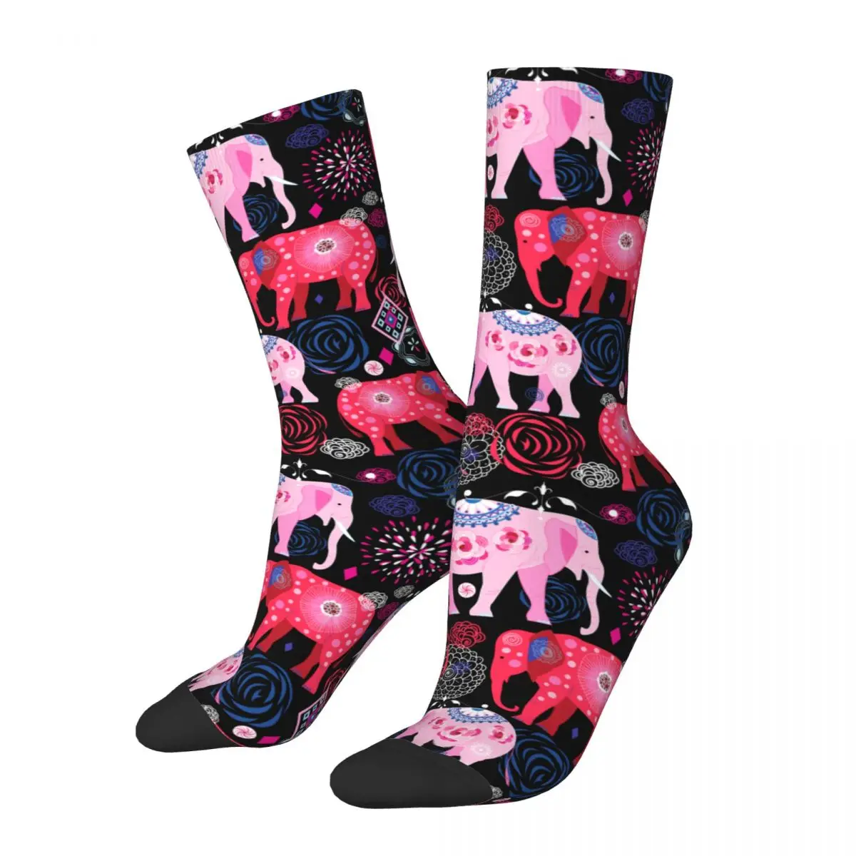 Autumn Winter Crazy Design Unisex Bohemian Mandala Elephant Socks Pink Sweat Absorbing Basketball Socks