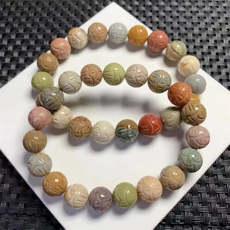 

10MM Natural Alashan Agate Lotus Bead Bracelet Charms Handmade Fortune Energy Bangle Mineral Woman Amulet Jewelry Gift 1PCS