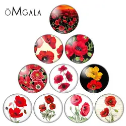 New Beautiful Plant Red Flowers Patterns 10pcs 12mm/18mm/20mm/25mm Round photo glass cabochon demo flat back Making findings