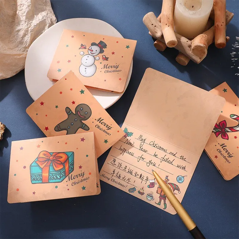 6/9Set Christmas Greeting Cards Santa Claus Snowman Blessings Half-fold Gift Cards Envelopes with Stickers Christmas Decoration