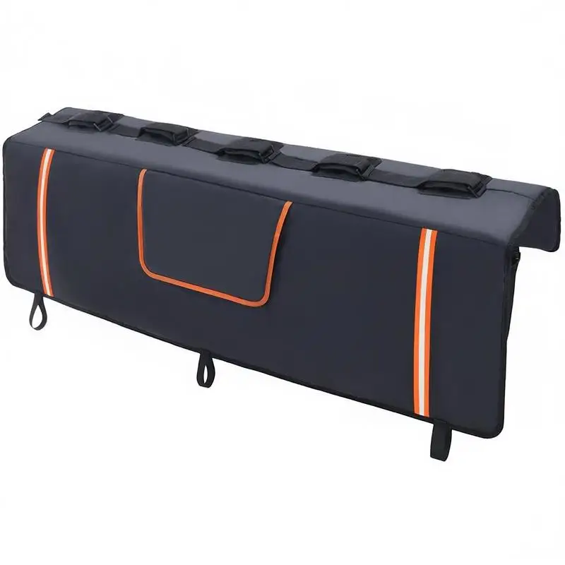 

Pick-up Truck Tailgate Cover 53" For Mountain Biking, Group Cycling, Outdoor Transport, 5 Bike Capacity Grooved Securing Straps Reflective Strips Tool Pockets Rear Camera Access Mid-Size Trucks Black Heavy-Duty Padded Mat