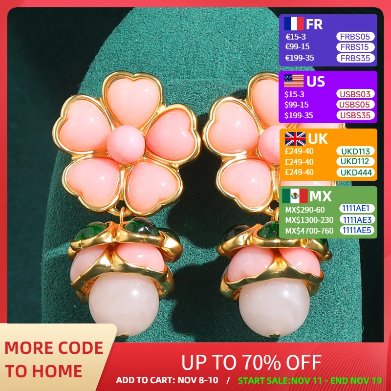 

Vintage Flower Earrings Drop Pink Rose Quartz Natural Stone High Quality Luxury Quality Jewelry Accessories Women Wedding 2025