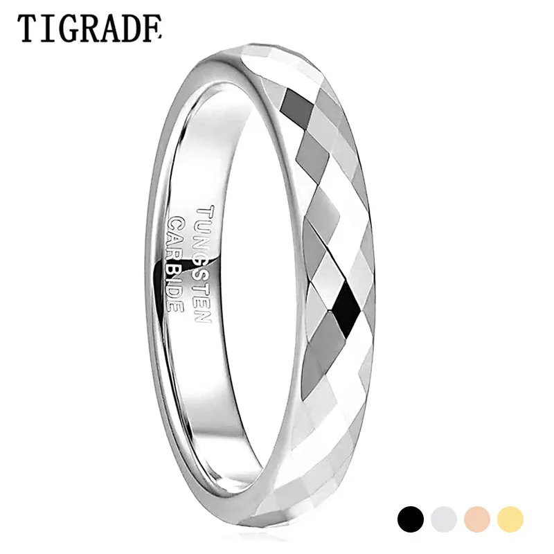 Tigrade 4mm Faceted Edge Tungsten Wedding Rings Rose Gold/Black/Gold Color Engagement Band for Women Men Comfort Fit