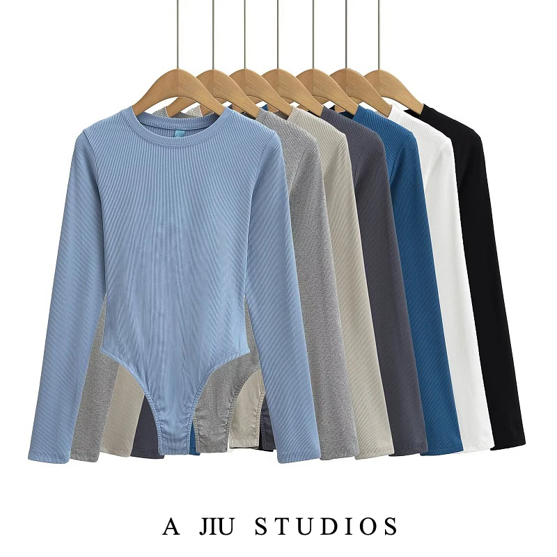 

Kardaian Wind Pure Color Women's All-Match Elastic Slim Long Sve T-irt Base Layer Top Street Sle High Waist orts