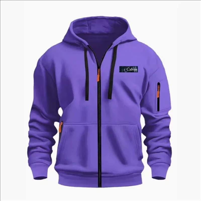 Men's Long-sleeved Jackets with Zipper Pockets, Solid-colored Semi-sportswear, Men's Casual Outdoor Hooded Sportswear