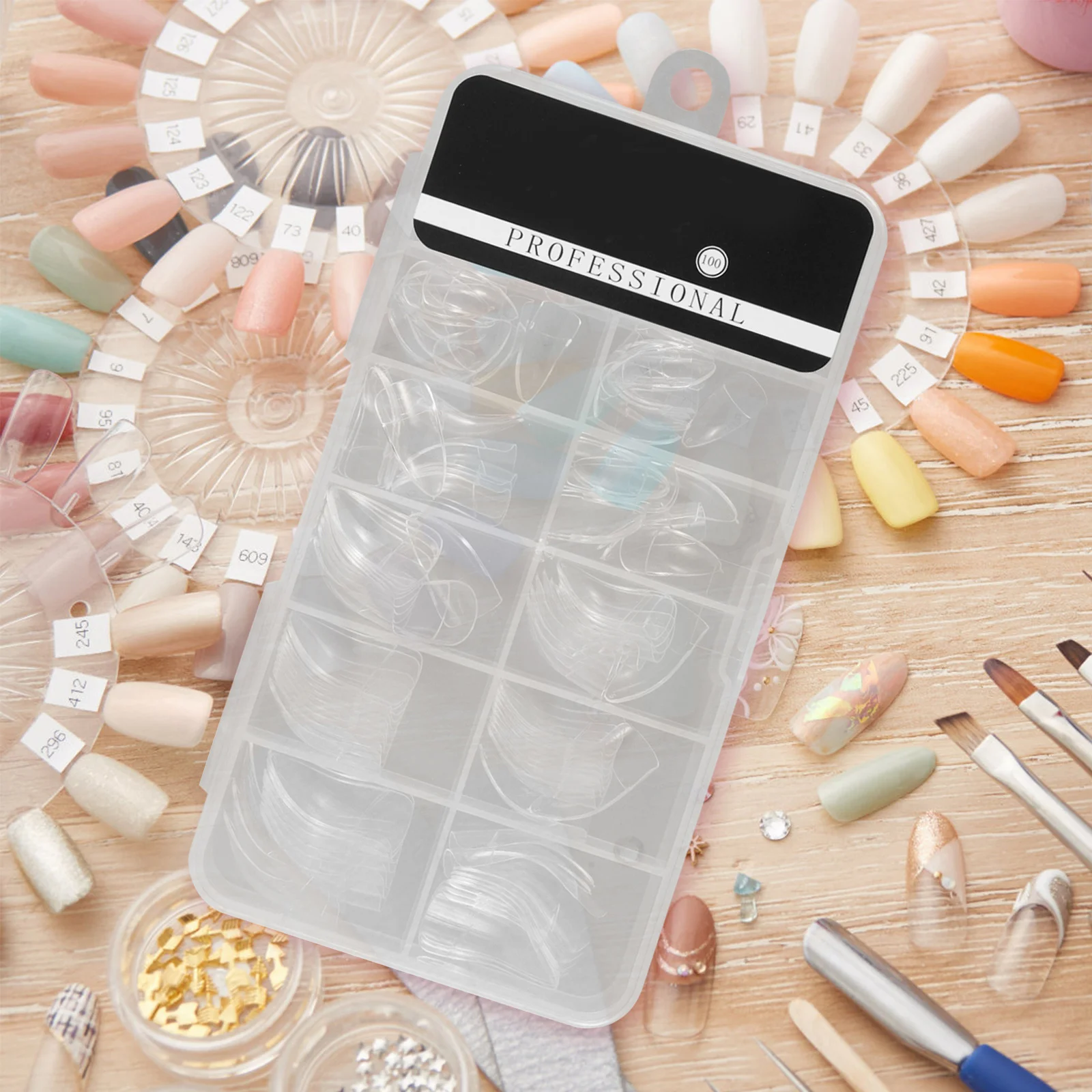 ชุดเล็บปลอมแบบเต็มเล็บ 100 ชิ้น แบบใส กดติดเอง สำหรับผู้หญิง ทำเล็บเอง อุปกรณ์เสริมสำหรับร้านทำเล็บ