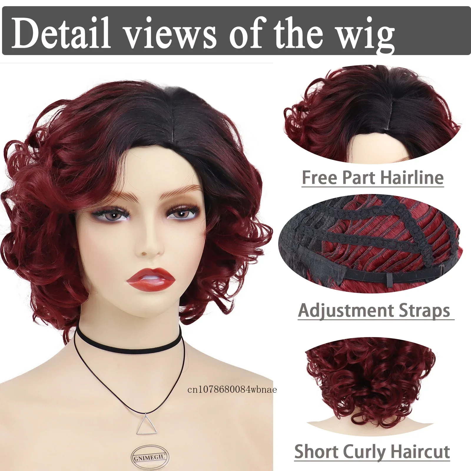 Peluca de pelo sintético rizado grande y corto para mujer, peluca hinchable roja ombré con flequillo lateral, pelucas de fibra resistentes al calor de aspecto Natural, Cosplay diario