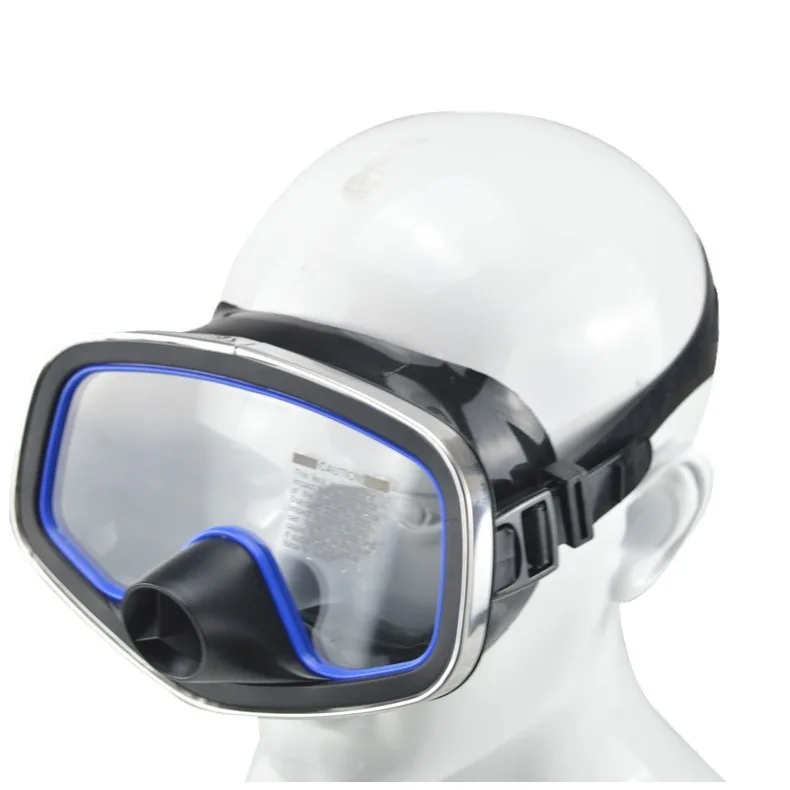 Maschera subacquea in silicone con bordi blu, vetro temperato, specchio subacqueo in silicone, allevamento e pesca di pescatori