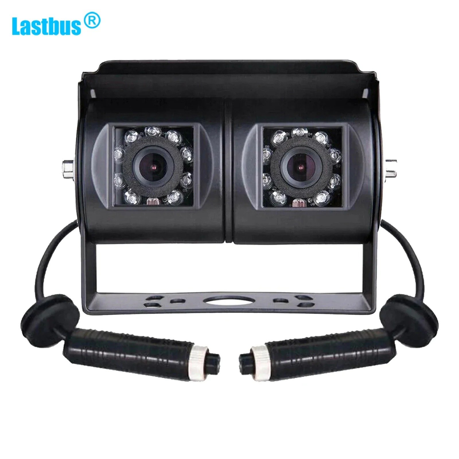 

Lastbus 4-pin Backup Camera Black Dual Lens Reversing Cam Twin Adjustable Angle Lens Rear View CCD Camera For Bus Truck RV