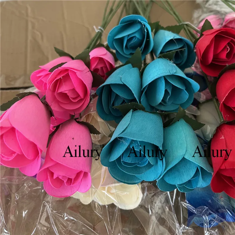 96Pcs 3.5Cm Artifical Flower Wooden Rose Spike,Florist Arrange,Colorful,Small Gifts Shopping Present Party Supplies Decorative