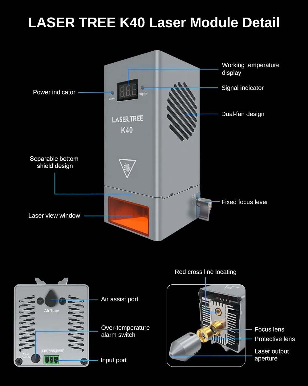 LASER TREE K40 40W Optical Power Engraving Laser Module with Air Assist TTL PWM Modulation Laser Engraver Machine Equipment Part