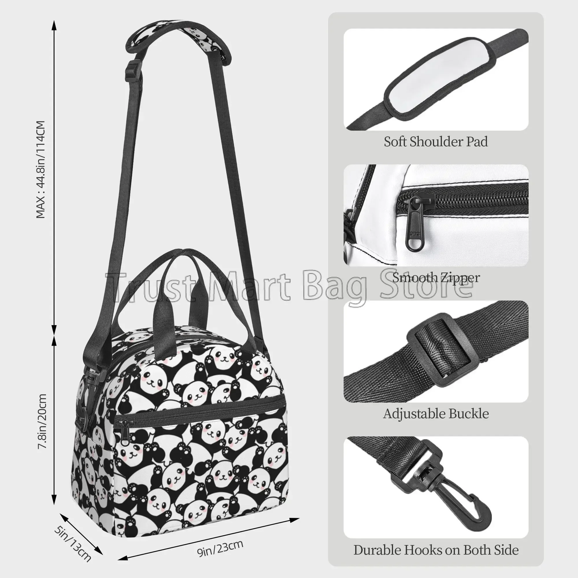 Cute Panda borsa da pranzo isolata per ragazza Cartoon Animal Print Thermal Lunch Box riutilizzabile Cooler Bento Tote per Picnic scolastico di