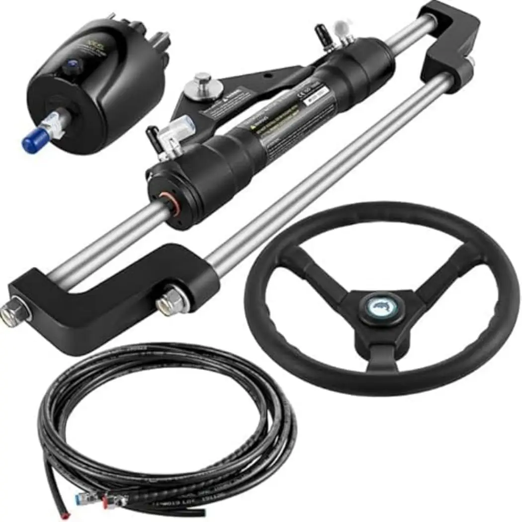 

Hydraulic Outboard Steering Kit, 90/150/300HP Helm Pump Marine Boat Hydraulic Steering System, 13.5 inch Steering Wheel with 10–