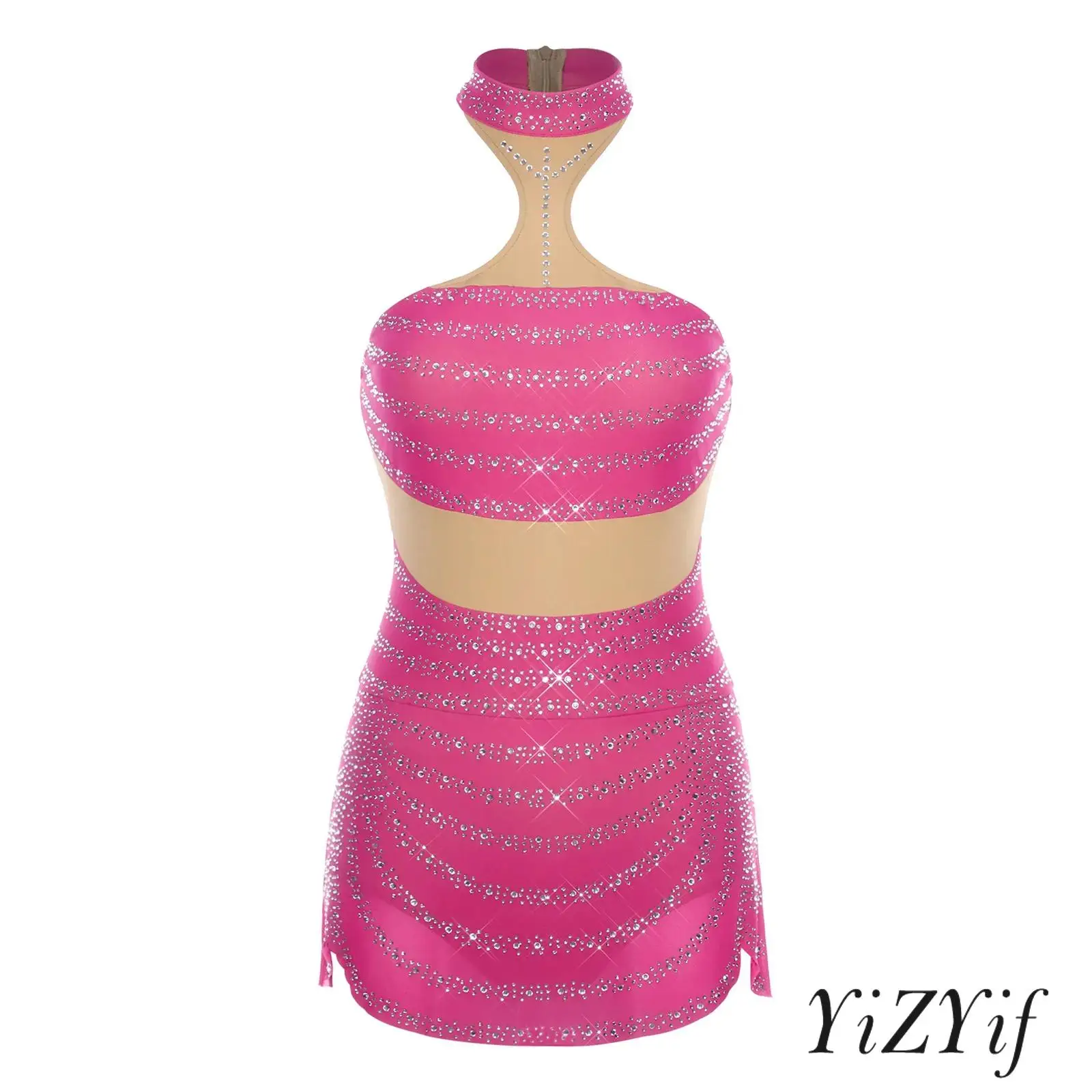 

Women Dynamic Latin Dance Leotard Dress Rhinestone Accents Asymmetrical Cut Dresses Professional Grade Rumba Routines Dance Wear