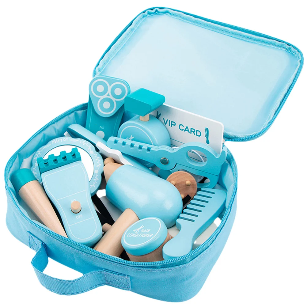 

1Set Wooden Hair Stylist Pretend Play Kit Kids Hairstyling Playset Realistic Salon Role Play Game Portable Compact Storage Fun