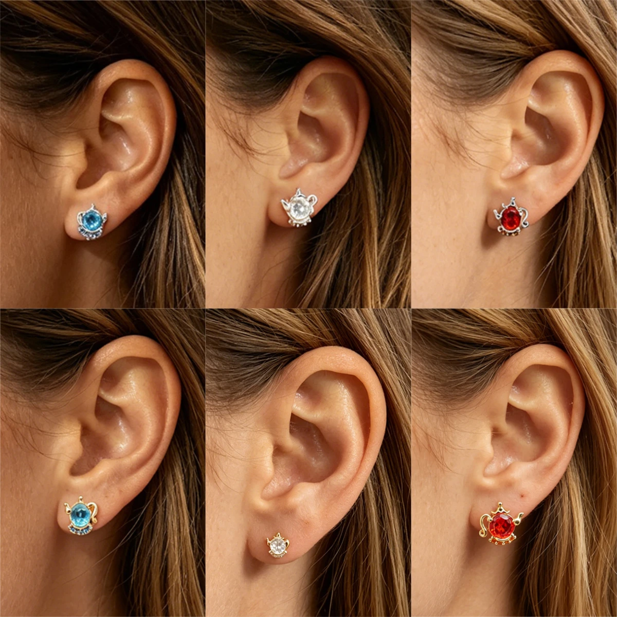 Alice in Wonderland Teapot Cz Stud Earrings Cubic Zirconia For Women Fairy Tale Inspired Whimsical Tea Party Cosplay Jewelry