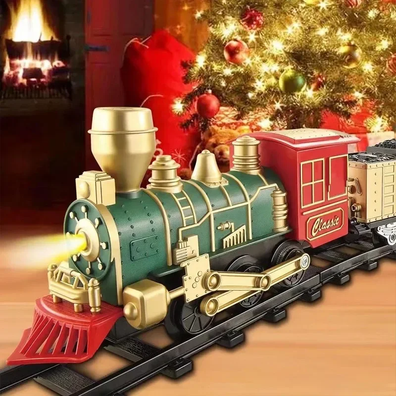 Crianças trem elétrico ferroviário carro simulação retro trem a vapor modelo crianças ferroviário de alta velocidade brinquedo menino conjunto presentes natal