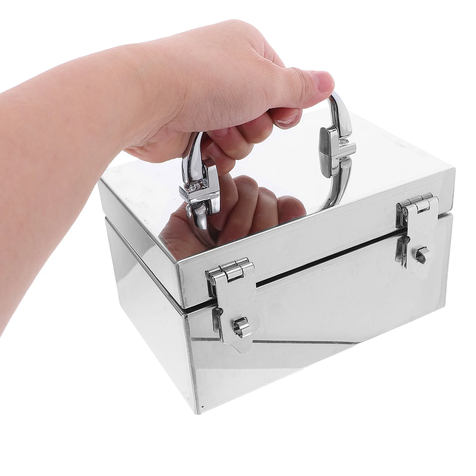 

Money Container Stainless Steel Tool Chest Cash Toolbox Holders Boxes Safe Silver Locking Organizer