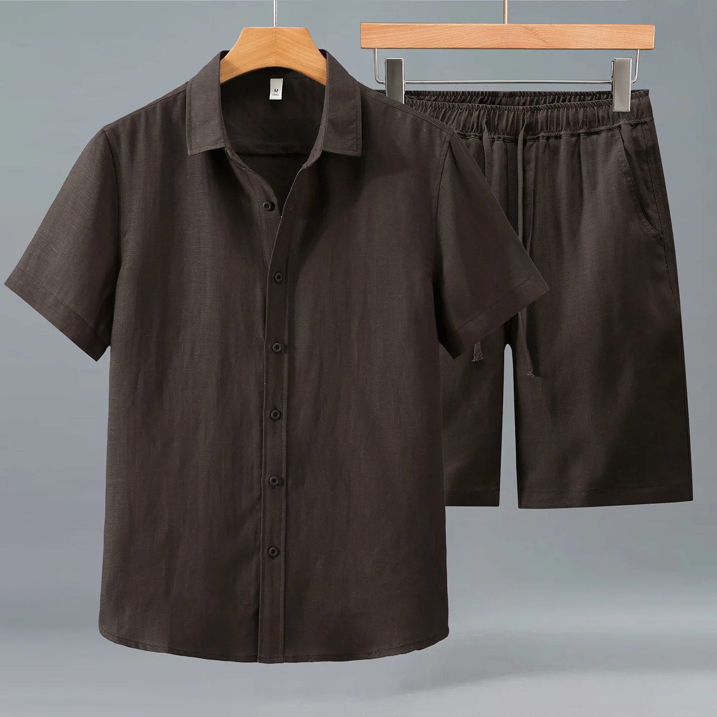 Summer Casual Short Sleeve  Linen Set for Men Lightweight Vintage Fashionable Sportswear Ensemble Mid-Year Collection