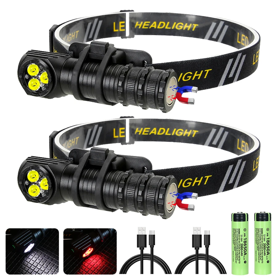 1300LM High Power 3 LED Headlamp USB Rechargeable Magnetic Torch Lamp Outdoor Night Emergency Headlight for Camping Fishing