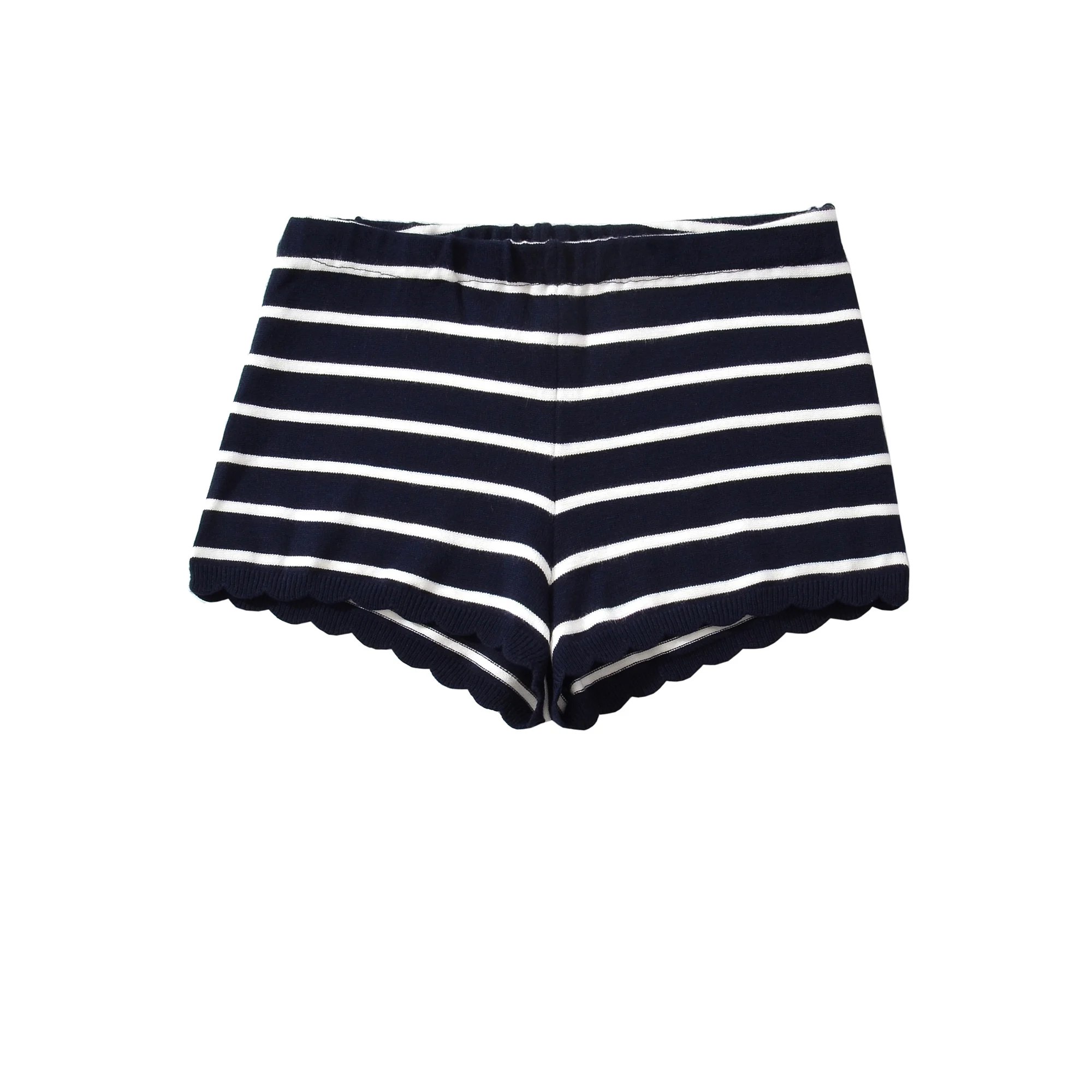 2025 الخريف البحرية الأفقي مخطط سليم الضلع هيم محبوك سترة قصيرة سترة مرونة الخصر السراويل الصغيرة نحيل 2 قطع 1 مجموعة #6