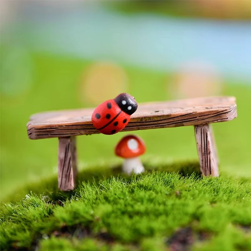 Mini Wooden Park Bench Chair Succulents Bonsai Ornaments Romantic Resin Love Stool Small Ornaments Fairy Garden Figurine Dolls