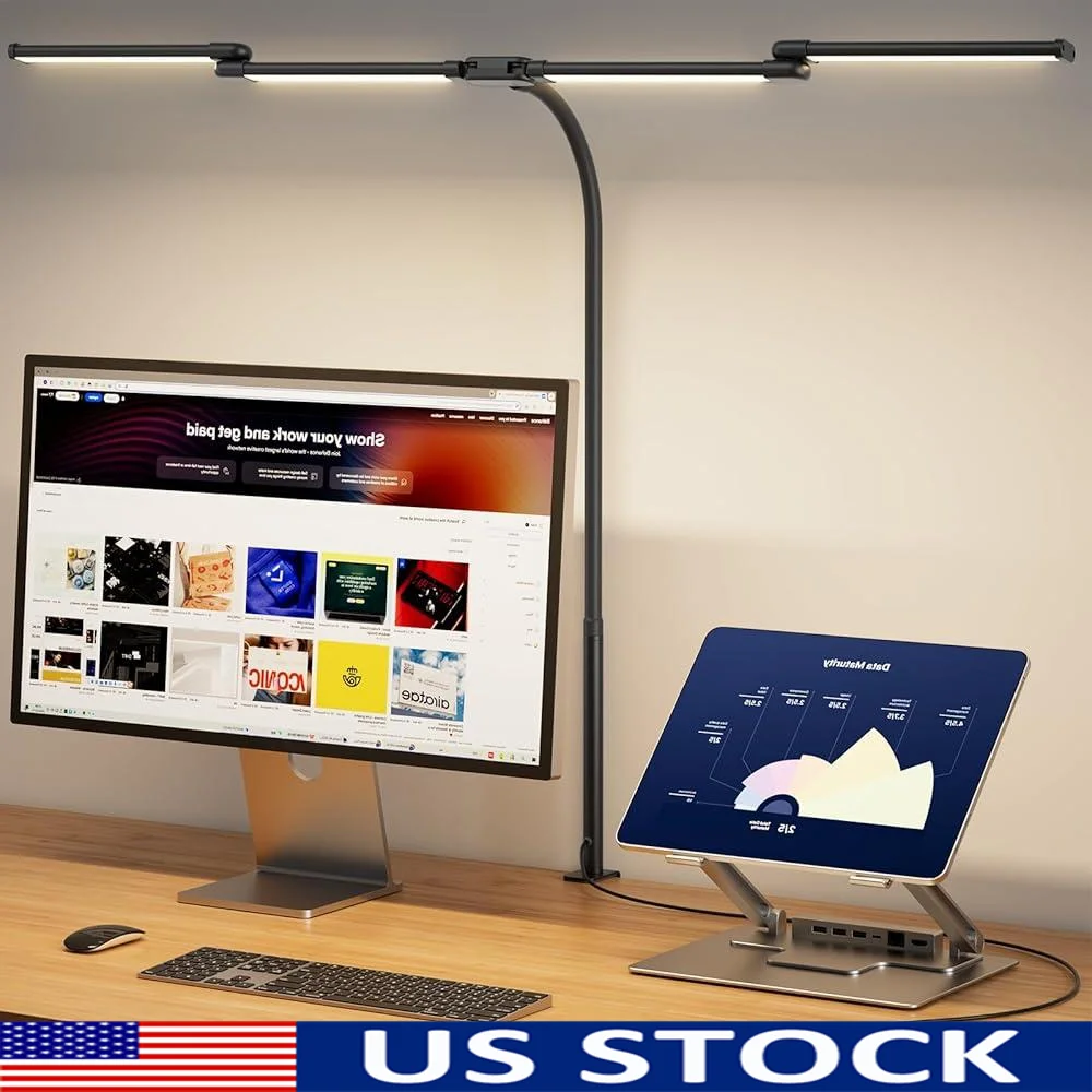 

Светодиодная настольная лампа с зажимом, 24 Вт, бесступенчатое затемнение, 5 цветовых режимов, таймер, настольный контроллер, освещение «гусиная шея», офис, дом