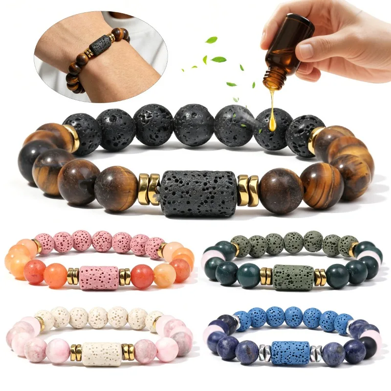 Mens Bracelet Lava Stone Perfume Diffuser Beads Bracelet Meditation Yoga Chakra Braclet Pulsera Madera Hombre Armband Herren
