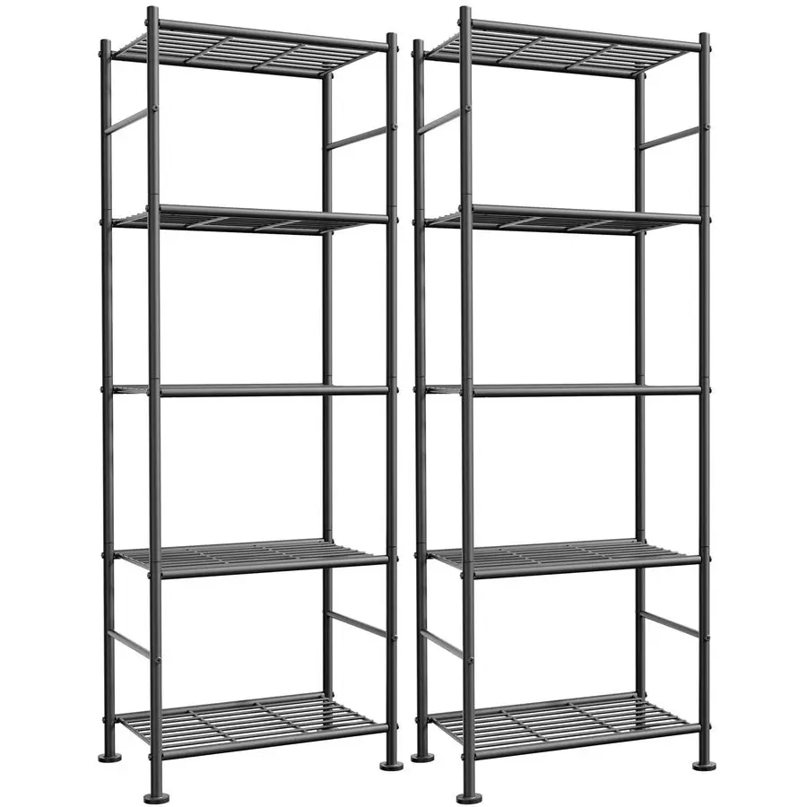 

Storage Shelves Set of 2, 5Tier Metal Shelf Organizer, SpaceSaving Garage Shelving with Leveling Feet, Standing Shelves Organiz