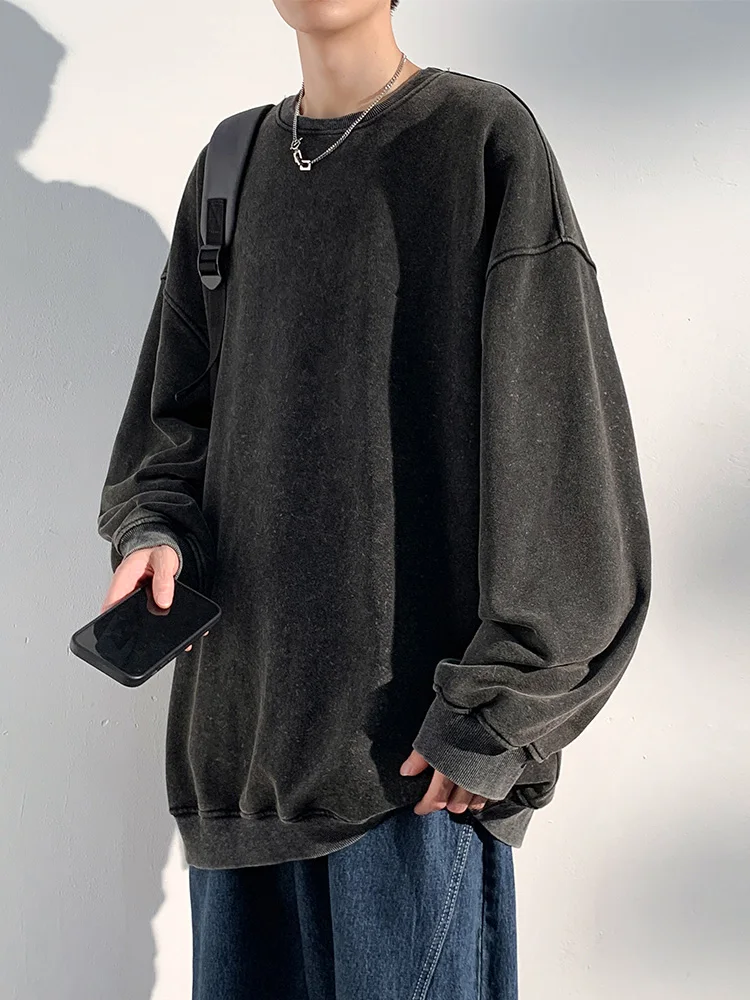 360G Heavy Cotton Oversized Sweatshirts Men/Women Korean Fashion Couples Crew-Neck Vintage Washed Y2K Hoodie Loose Pullover Tops