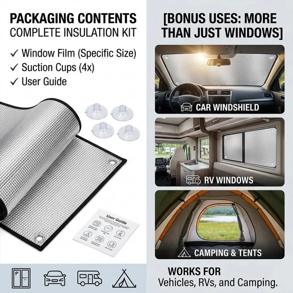 Glue-free Window Film Tenant Window Film Thermal Insulation Window Film with Suction Cups Blackout Privacy Cover for Home Car