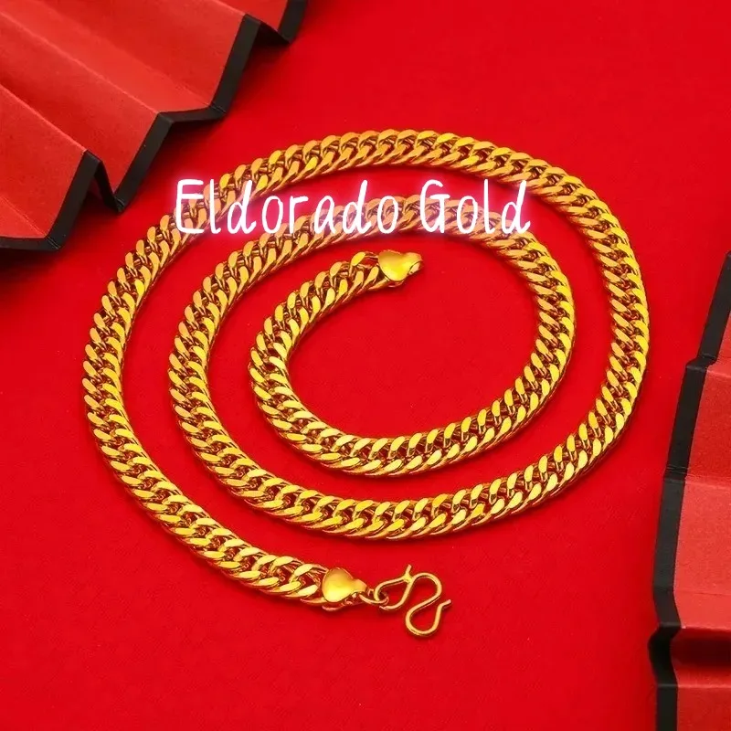 

Eldorado Gold Eldorado Eldorado Luxurious 9999 24K Real Gold Men's Flat Chain Boss Necklace Is Simple And Elegant, Men's Exclus
