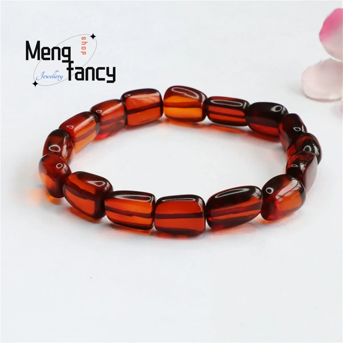 Natural Water Purification Amber Blood Pelt Shaped Bead Bracelet Simple Generous Personality Retro Versatile Men Women Fine Gift