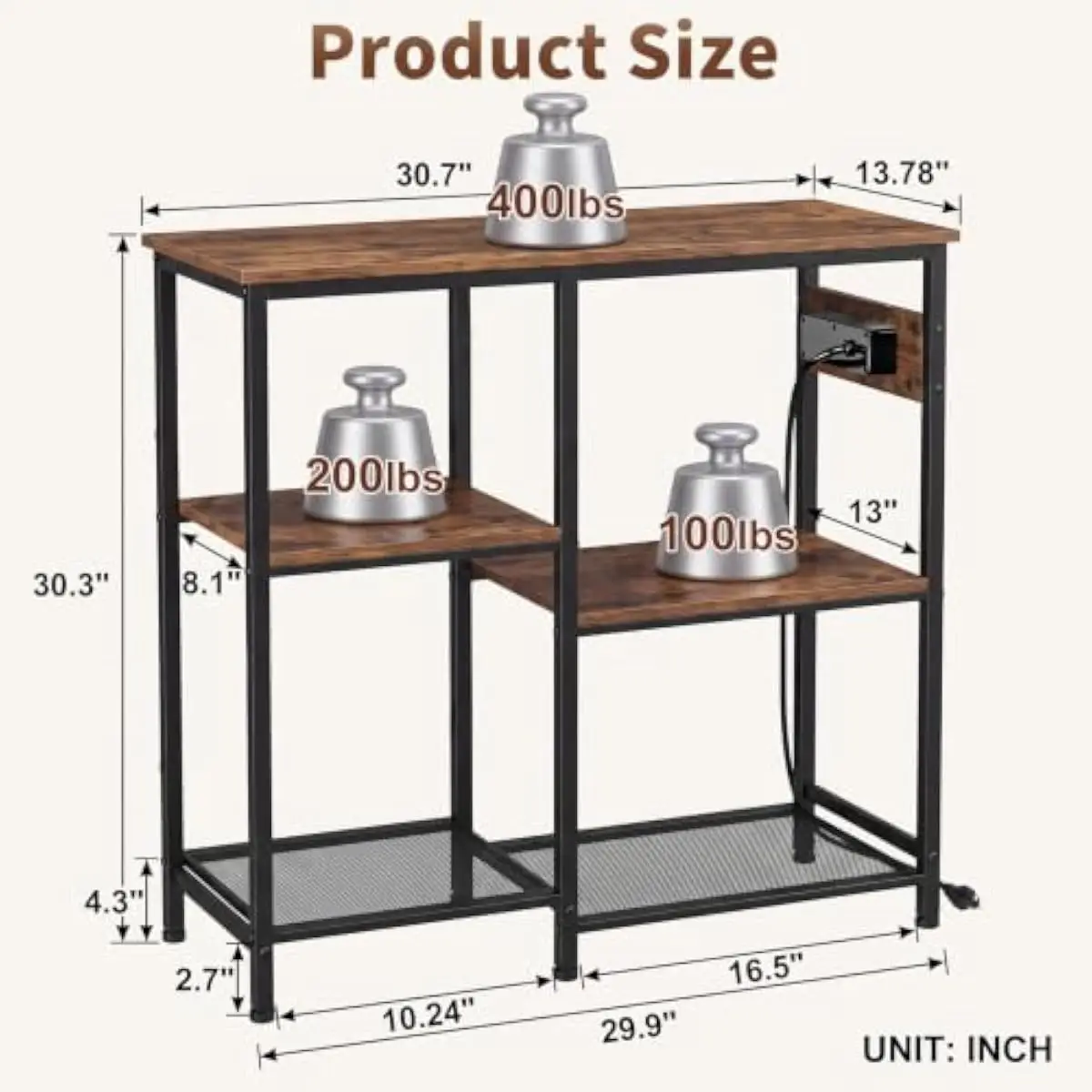 Sturdy 30.7x13.8x30.3 inch aquarium stand for 20-35 gallon tanks with 400 lb top load capacity, 3 AC outlets plus 2 USB ports, a