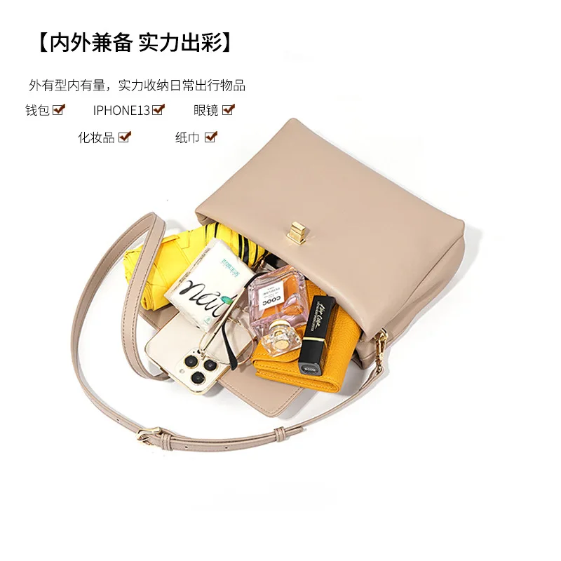 Woman Handbag One Shoulder Bag Motingsome French Style Cow Leather Crossbody Bag Fashion Autumn New Ladies Messenger Bag 2022