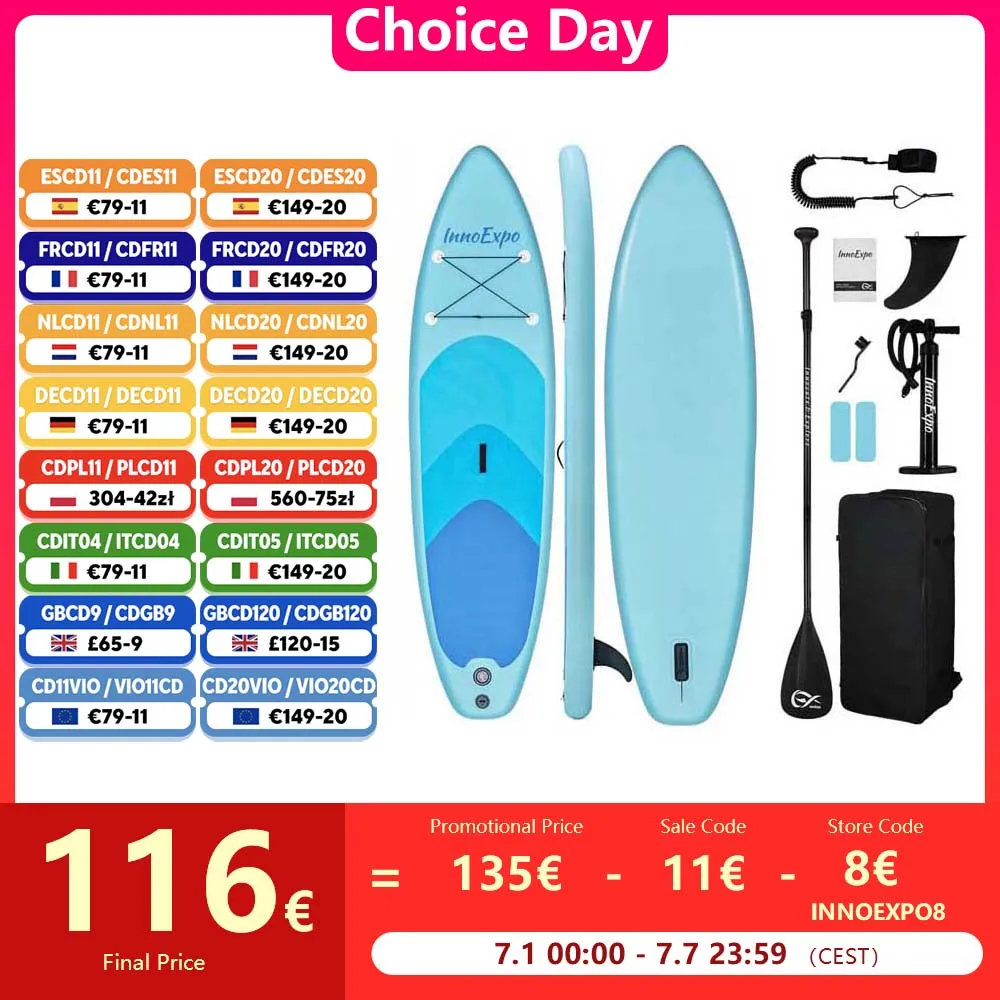 Tabla de Paddle Surf Inflable InnoExpo, Tabla de Surf Antideslizante para Deportes Acuáticos con Accesorios