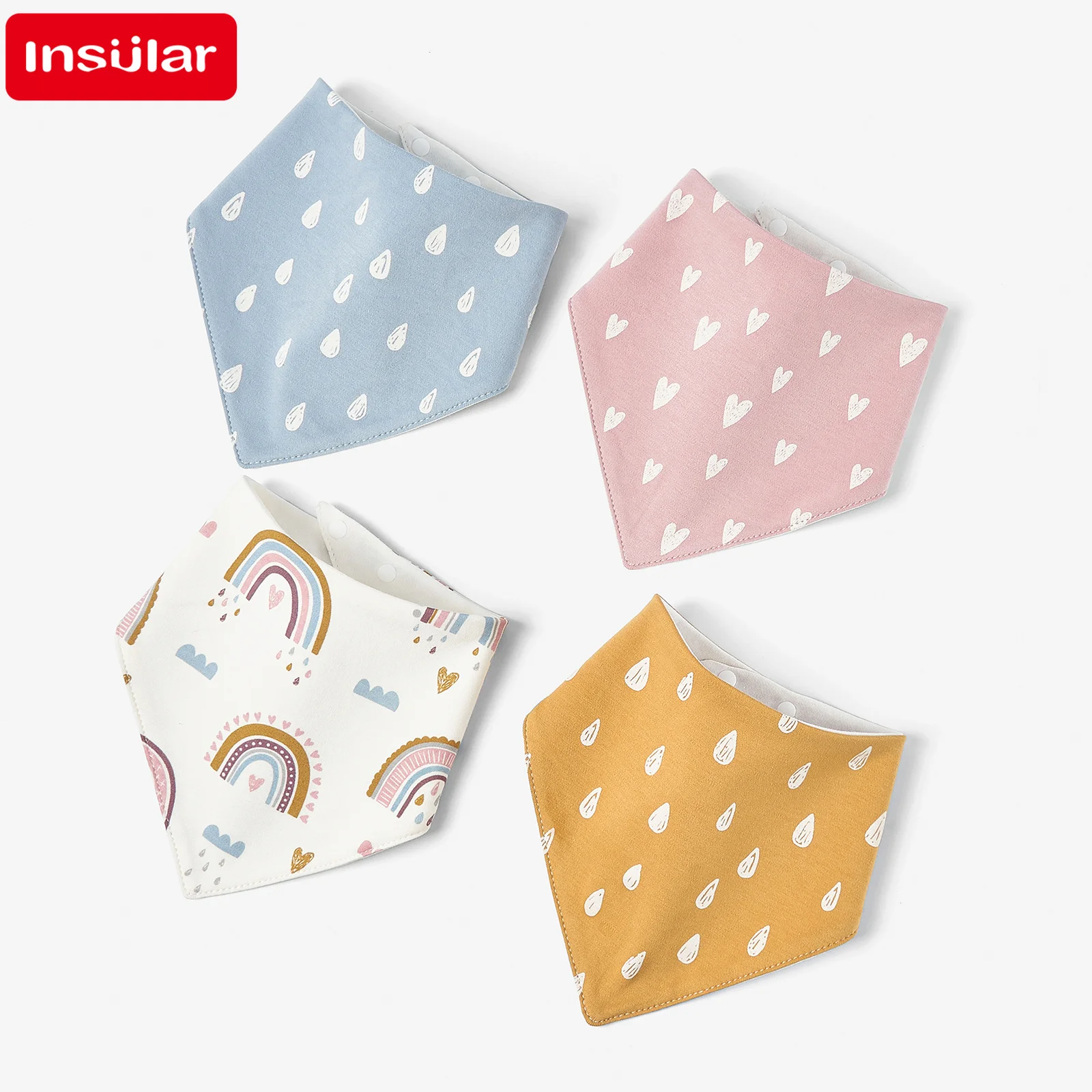 

INSULAR Kids Burp Cloth Waterproof Baby Bibs Skin-friendly Infant Saliva Towels Cotton Spit Milk Towel Triangle Type 4 Pcs/set