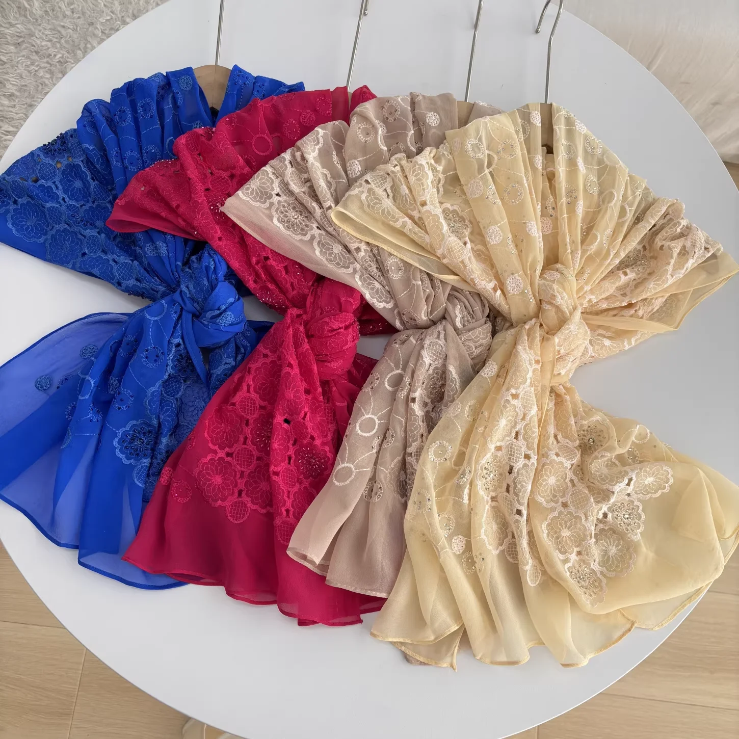 

100% Silk scarf for woman spring blue rose red khaki apricot handmade embroider hollow out neck scarves accesorios mujer