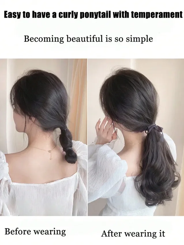 30cm Synthetic Short Water Curly Ponytail Drawstring Tie straps Ponytail Hairpiece for Women