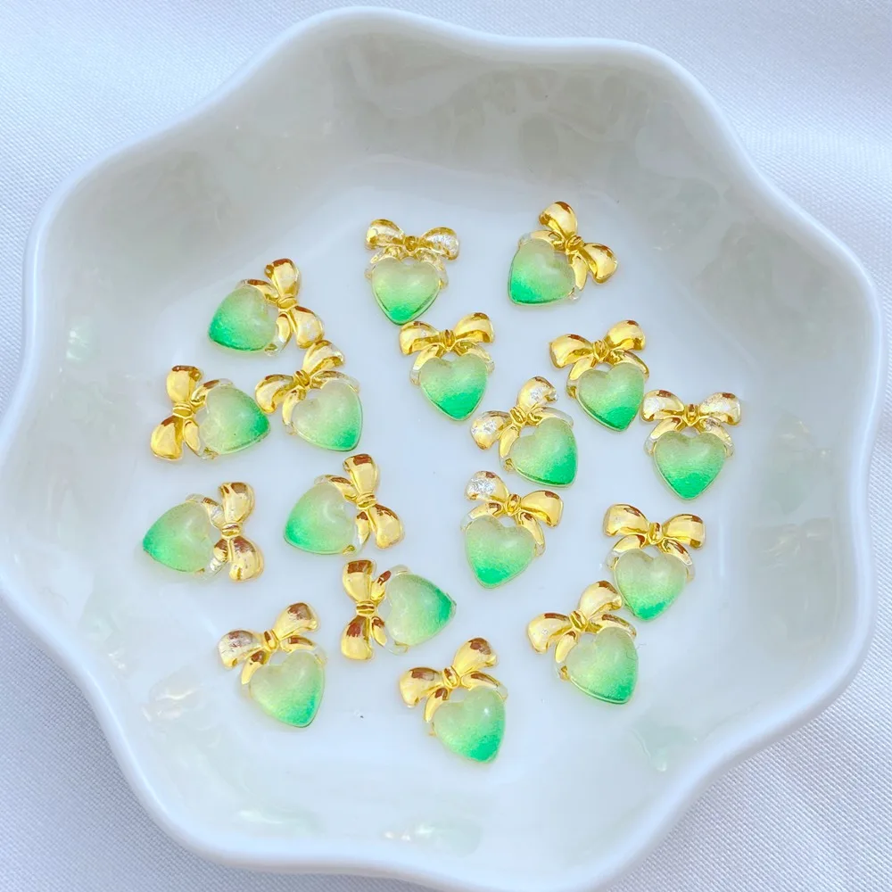 50Pcs New Cute Mini 9*10mm Resin Little Heart-Shaped Bow Series Flatback Ornament Jewelry Making Manicure Hairwear Accessories