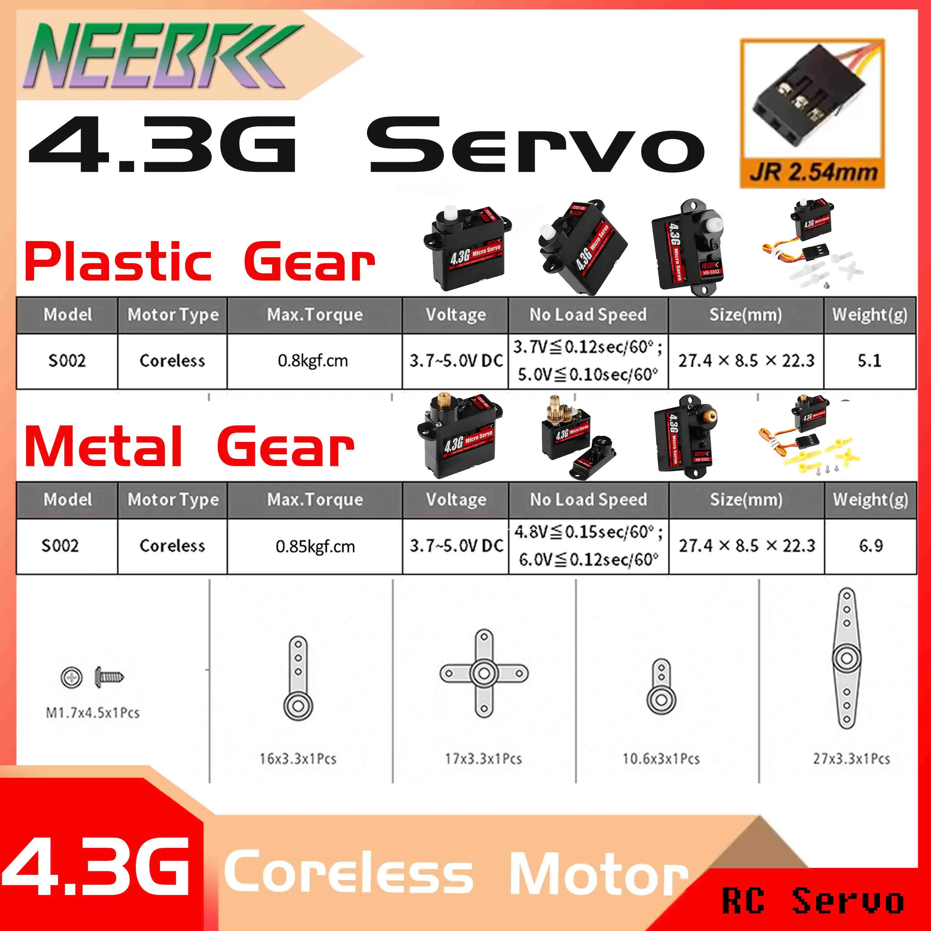 NEEBRC 4.3g Micro Digital Servo 4.8~6V Coreless Motor Plastic/Metal Gear for RC Aircarft Fixed-wing Plane Helicopter Model Part