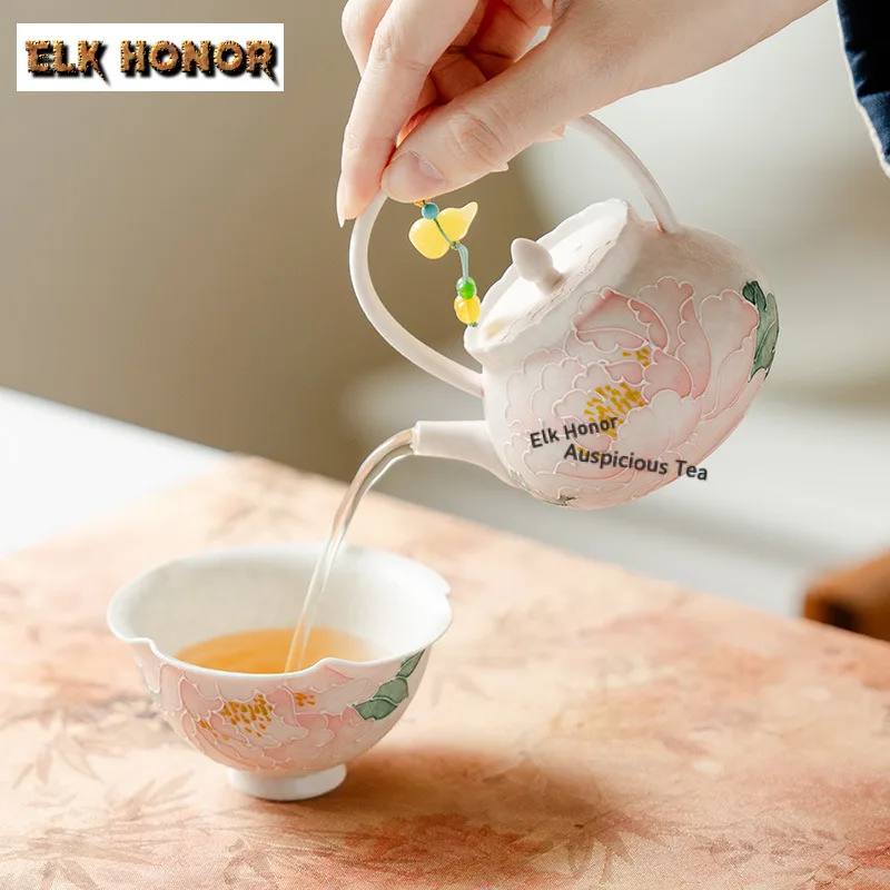 125ml Hand Painted Peony Teapot Handmade Tea Infuser Pot Tea Making Kettle With Ball Hole Chinese Tea Set Accessories Collection