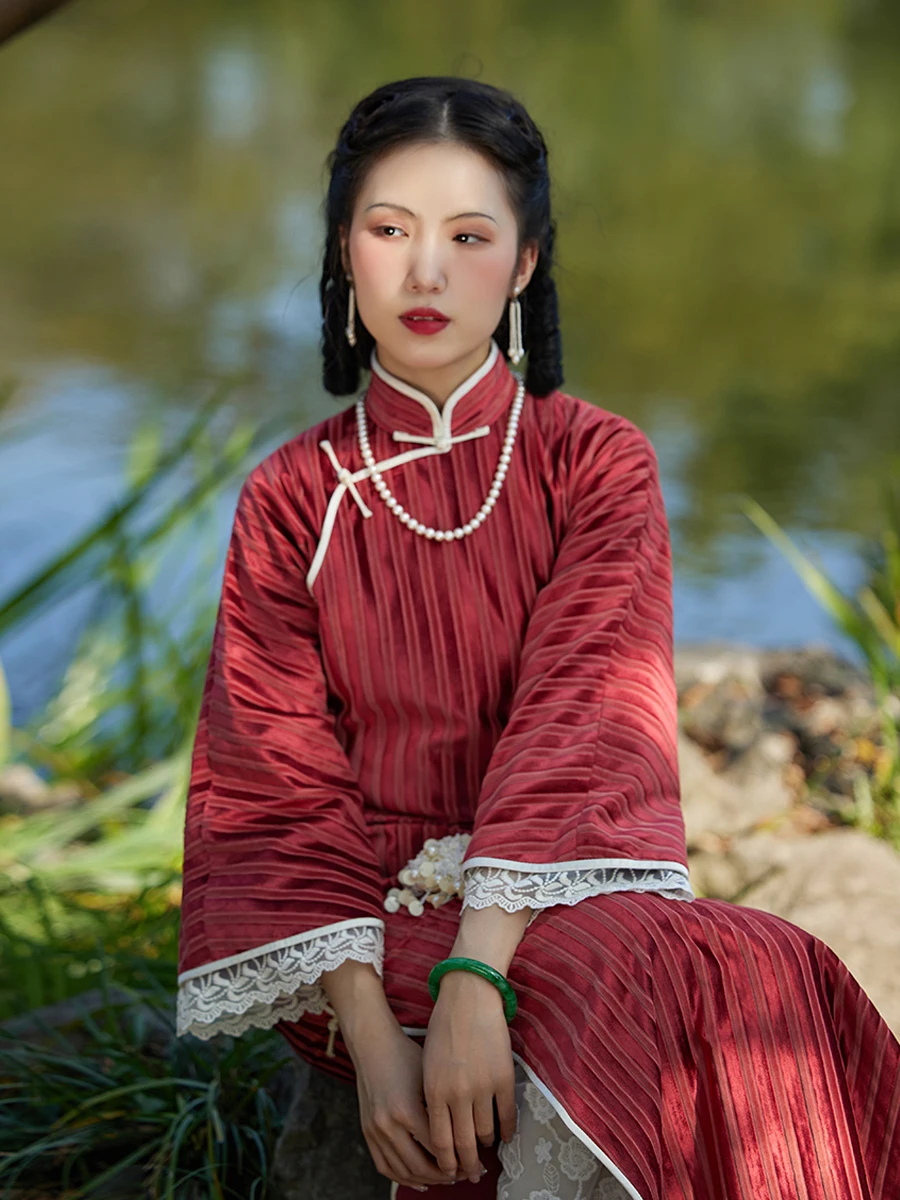 

Топ Ulara Red Lady: Винтажное утепленное ципао с широкими рукавами, полностью распашное, традиционное китайское платье для женщин