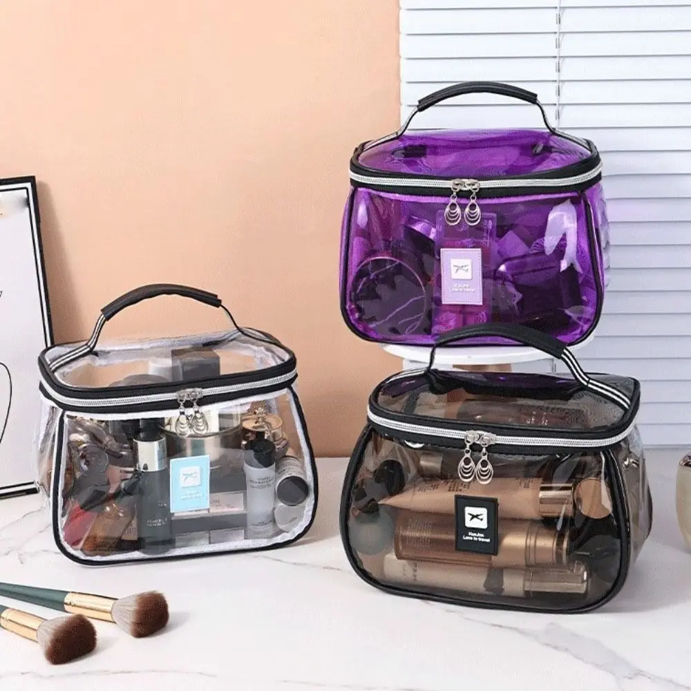 

Fashion Transparent PVC Cosmetic Bag PVC Waterproof Clear Makeup Bag Zipper Handheld Toiletry Storage Organizer Women