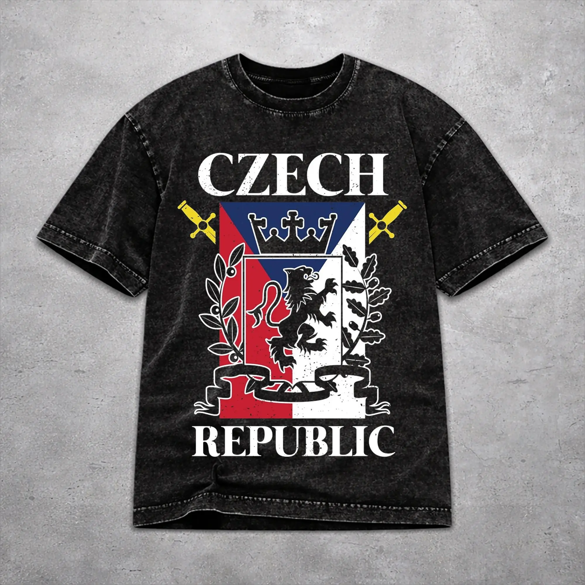 Vintage Czech Republic Coat of Arms Merch T Shirt for Men Women  Washed Style Tee Shirts Clothes