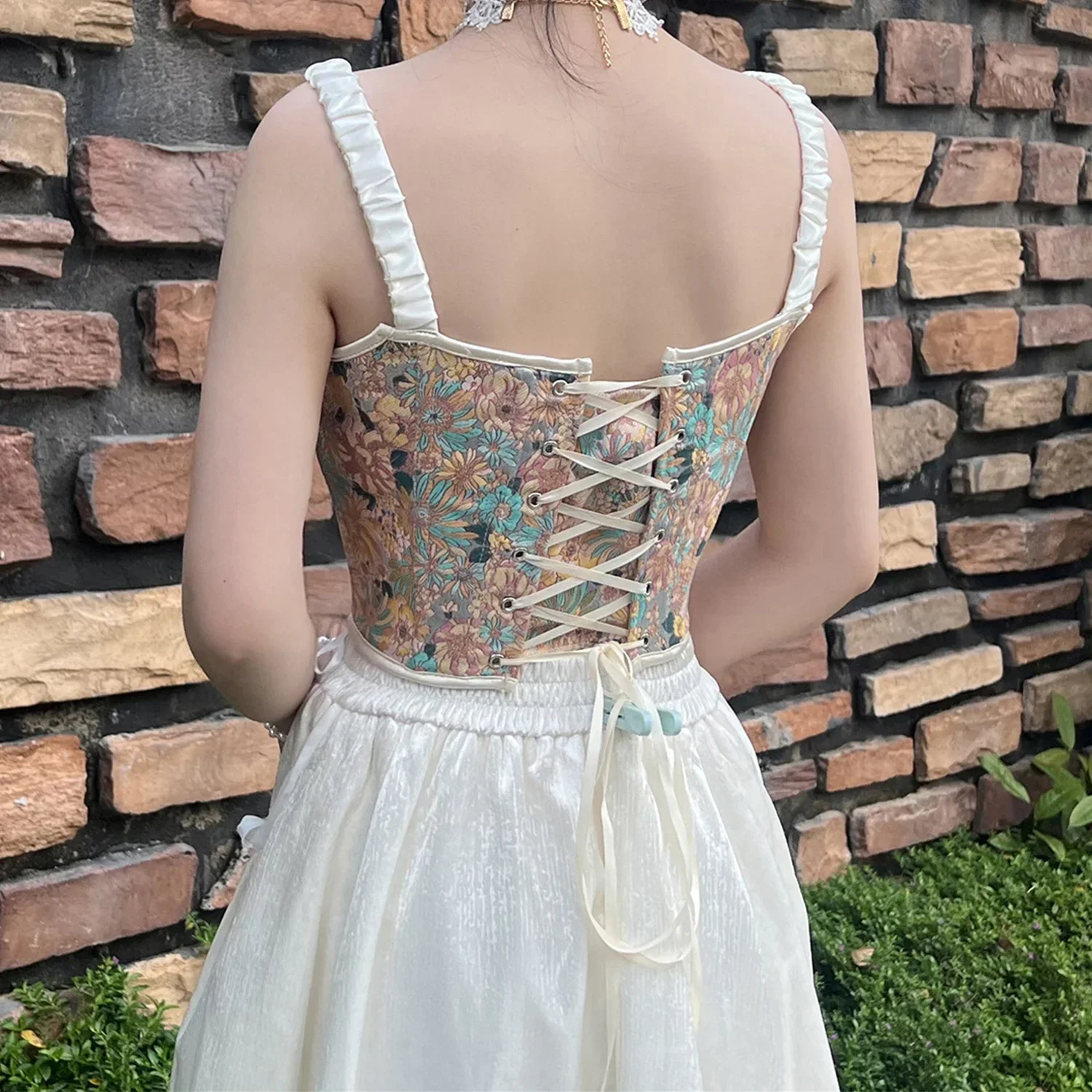 Women Evening Corset Crop O Neck Backless Floral Print Sexy Sleeveless Tank Summer Casual Female Tops