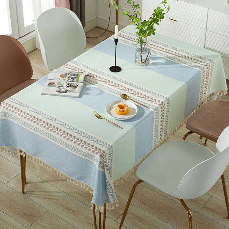 Nordic Striped Waterproof Tea Tablecloth Anti-Dirt Desk Dust Cover for Living Room Faux Cotton and Linen Dining Table Decoration
