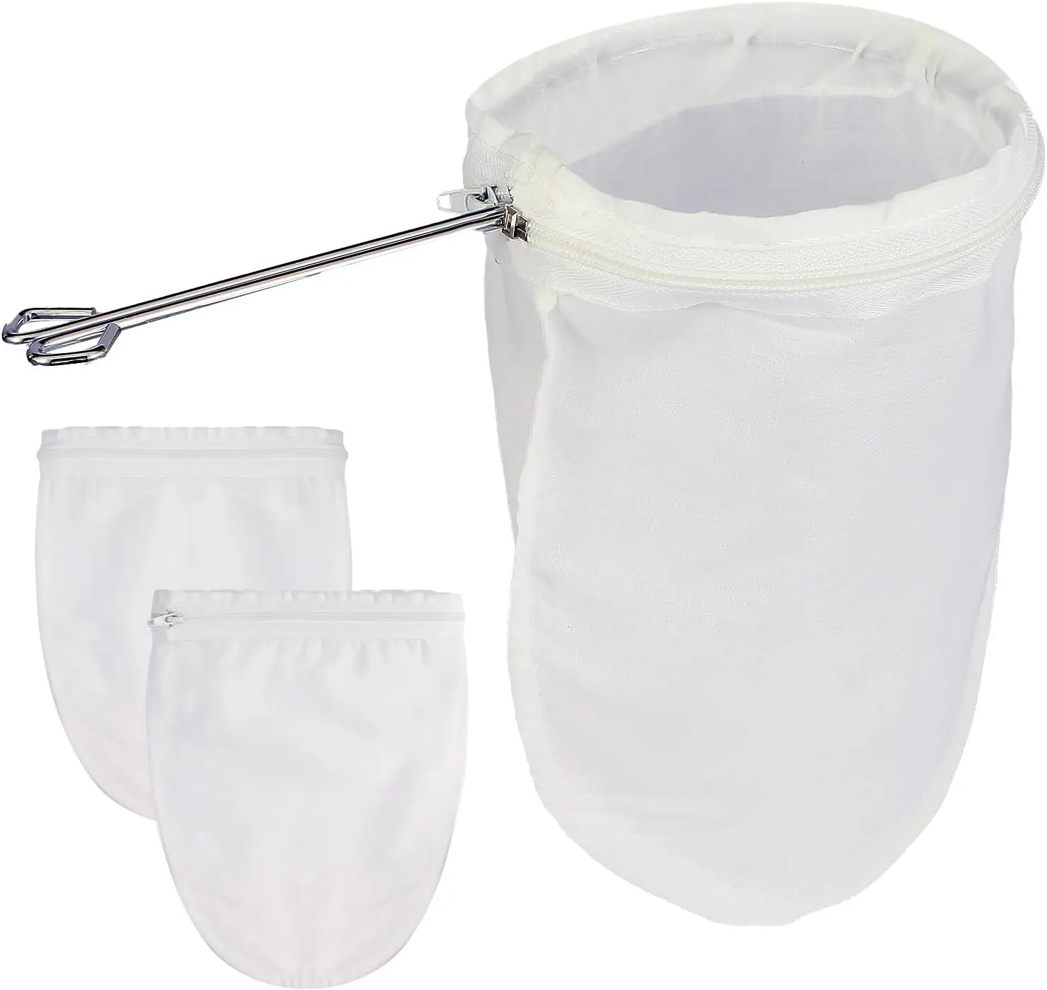 

3-Pack Fine Mesh Strainer Bags with Stainless Steel Handle, Reusable Nut Milk Bag, Juice Strainer for Kitchen