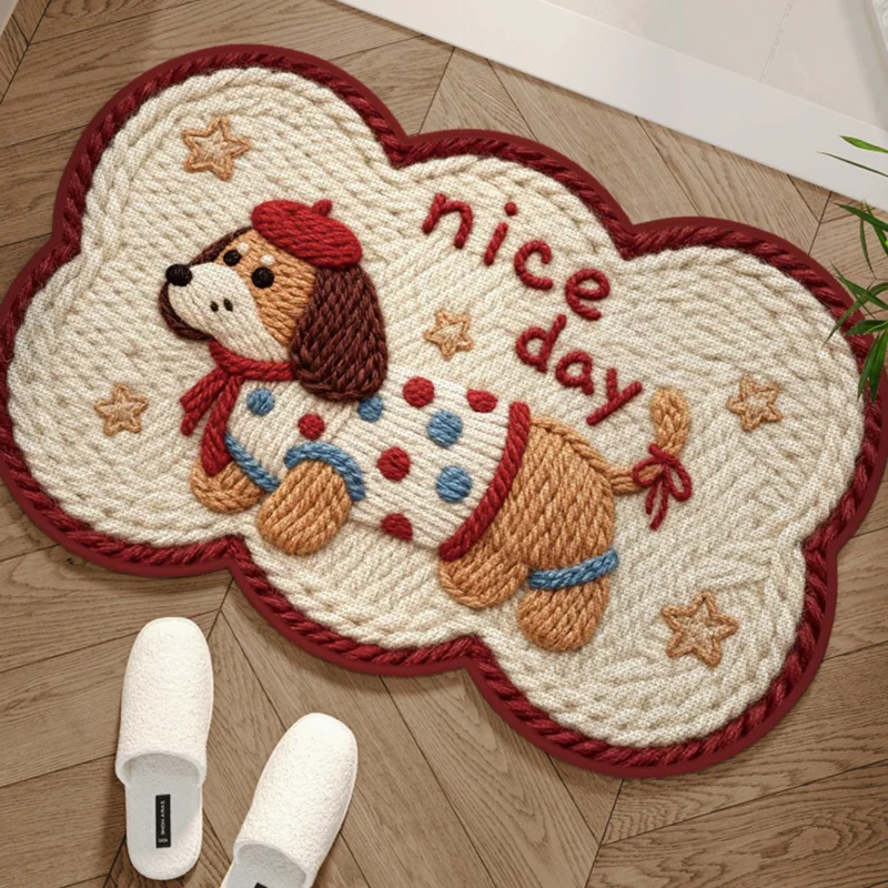 Cartoon Faux Wool Woven Absorbent Floor Mat Animal Irregular Antiwear Bathroom Anti-Skid Pad Durable Hallway Decoration Doormat