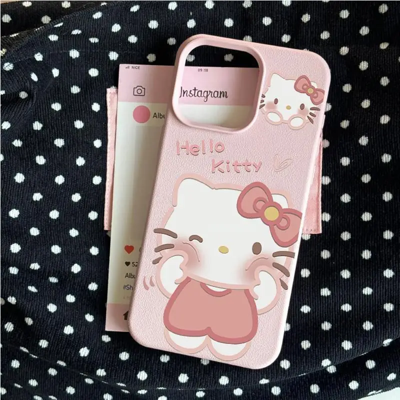 Kawaii Sanrio Hello Kitty IPhone16 15 14 12 13 11 Pro Max Soft Adhesive Case Anti-slip and Anti-drop Back Cover Gift